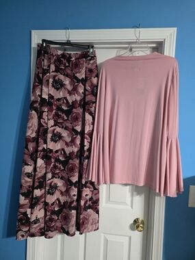 Floral Pink Maxi A-Line Skirt w/matching Blouse